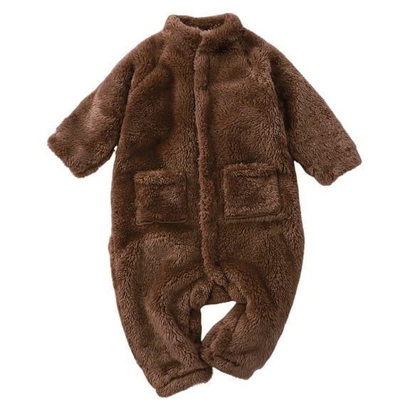 WEIYLL Boy's Bodysuits Solid Spring Winter Long Sleeve Plush Warm Brown Toddler Clothing 12-24 Months