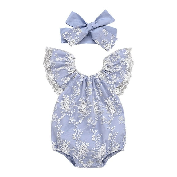 WEIYLL Boy's Bodysuits Two Piece Lace Fly Sleeve Mesh Lace Head Scarf Cotton Suit Blue Kids Clothing 9-12 Months