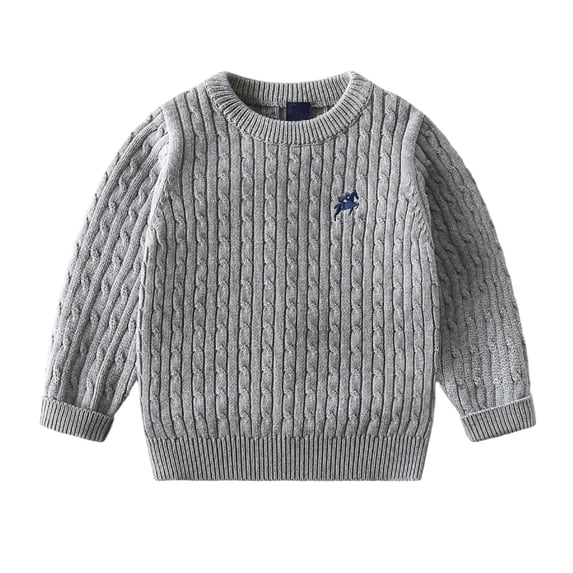 WEIYLL Boy's Sweaters Knit Warm Crewneck Embroidered Pullover Soft Yarn Casual for Toddler Grey Going Out Winter Tops (1-2 Years)