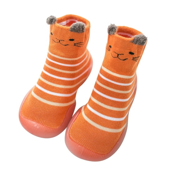 WEIYLL Boys Girls Athletic Shoes First Cartoon Socks Non- Animals Elastic Walkers Orange Kids Sneakers & Athletic 18-24 Months
