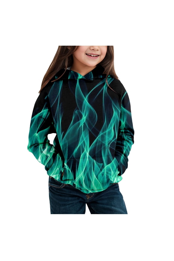 Boys Hoodies And Sweatshirts Children's Long Sleeved Fire Print Pocket Navy Toddler Fall Clothing for 5-6 Years