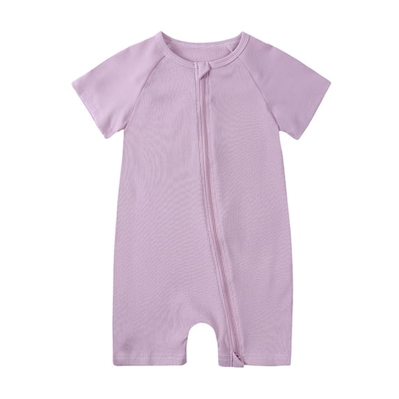 WEIYLL Boys Pjs Solid Color Zipper Short Sleeve Sleeper Crew Neck Shorts Summer Purple Baby Jumpsuits for 6-9 Months