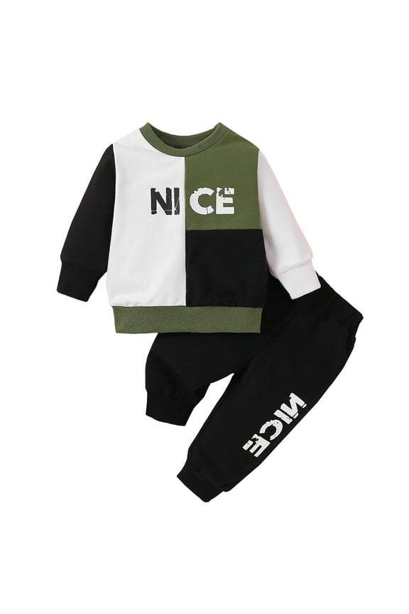 Boys Sets Outfits Fall Winter Long Sleeve Sweatshirt Nice Shirt Top Drawstring Pants 2Pcs Green Suits 3-6 Months