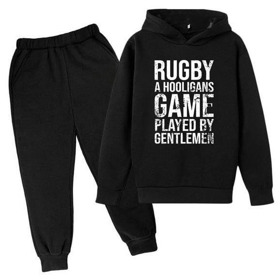 WEIYLL Boys Sets Outfits Football Jogging Rugby Sports Track Pullover Hoodie Pants Black Suits 5-6 Years