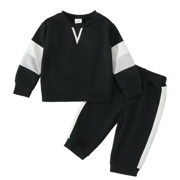 WEIYLL Boys Sets Outfits Long Sleeve Tops Pants Child 2Pcs Fall Black Suits 12-18 Months