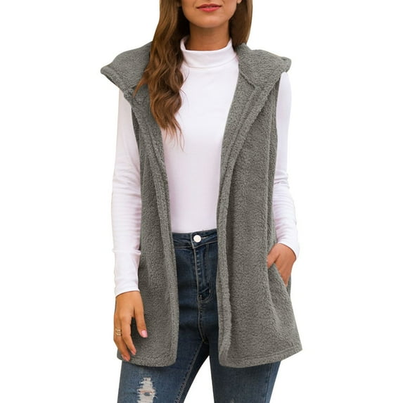 WEIYLL Cardigan Sweaters for Women Hooded Fluffly Vintage Shaggy Vest Jacket Long Grey Winter Clothing ,XL