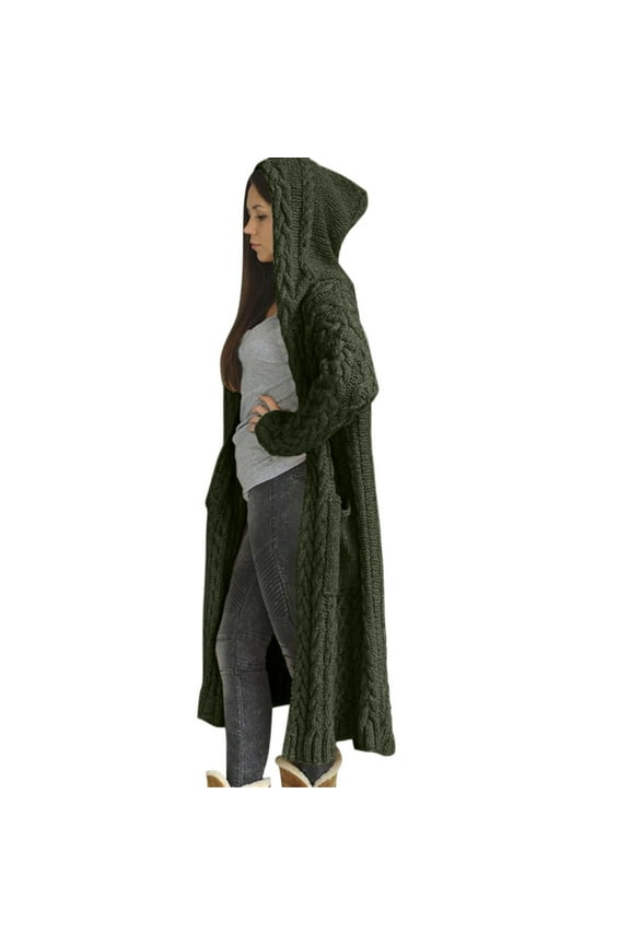 Cardigan for Women Solid Knitted Loose Hooded Long Pocket Warm Green Going Out Fall Tops ,2XL