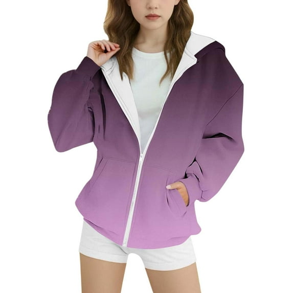 WEIYLL Fall Tops for Girls Trendy Hooded Jacket Fleece Zip Up Pullover Sweatshirt Lightweight Spring Coat Brown Kids Clothing for 8-9 Years