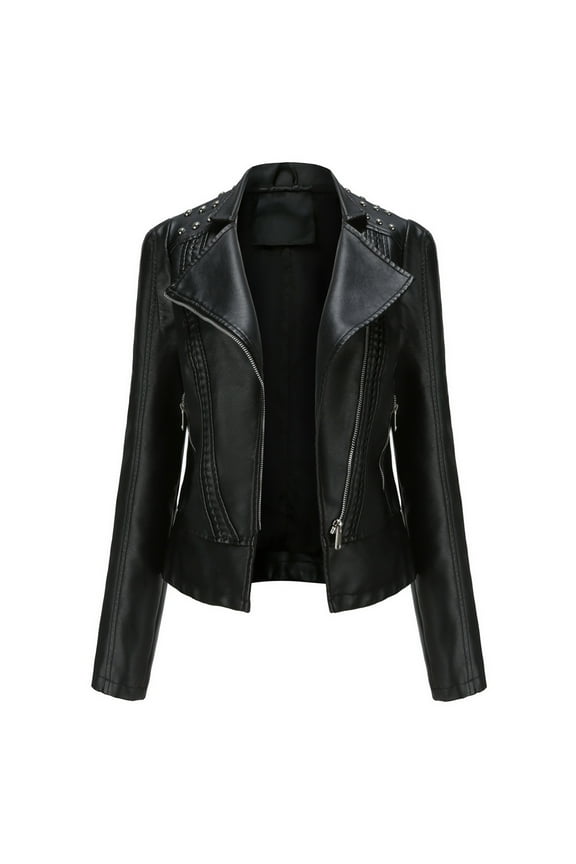 Jacket Women Leather Motorcycle Short Lightweight Pleather Crop Black Going Out Fall Tops Size XL
