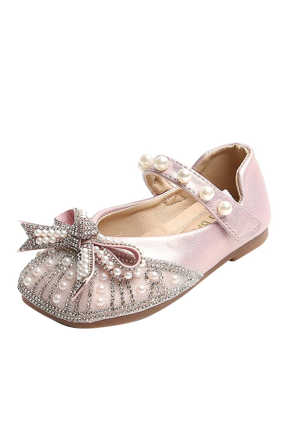 Girl's Boots Casual Shiny Pearl Rhinestone Bow Dress Dance Pink Kids Fall Footwear for 8-9 Years