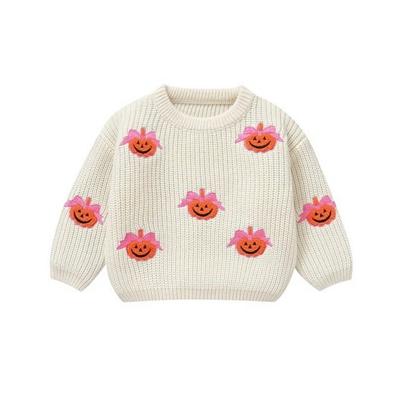 WEIYLL Girl's Fall Tops Sweaters Festival Pumpkin Embroidery Knit Infants Toddlers Outfit Blue Shirts And Tops 18-24 Months