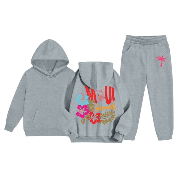 WEIYLL Girl's Hoodies Kids Tracksuit Unisex Two Piece Outfits Sweatpants Set Grey Fall Tops 2-3 Years