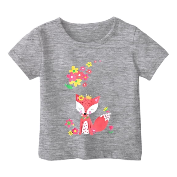 WEIYLL Girl's T Shirts Casual Cartoon Flower Print Round Neck Loose Short Sleeve Toddler Clothes for 2-3 Years