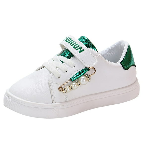 WEIYLL Girls Athletic Shoes Pearl Flat Scale Single Princess Children Green Baby Sneakers