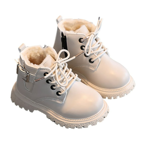 WEIYLL Girls Boots Pu Lace Mesh Lace Non Breathable White Cold Weather Boots for 3-3.5 Years