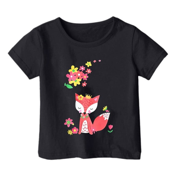 WEIYLL Girls Funny Tshirts Casual Cartoon Flower Print Round Neck Loose Short Sleeve Child Tops for 2-3 Years
