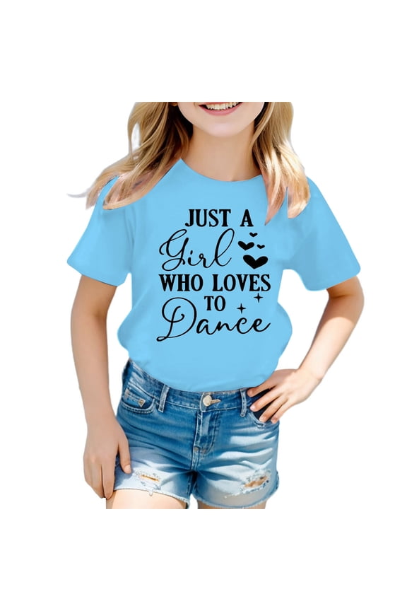 Girls Funny Tshirts Cute Print Round Neck Short Sleeve Summer Casual Dance Child Tee Tops for 3-4 Years