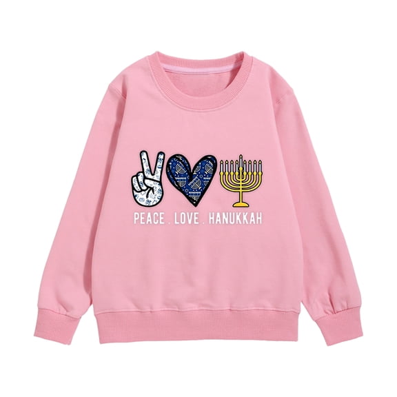 WEIYLL Girls Hoodies Hanukkah Menorah Print Warm Crewneck Long Sleeve Pink Fall Tops for 18-24 Months