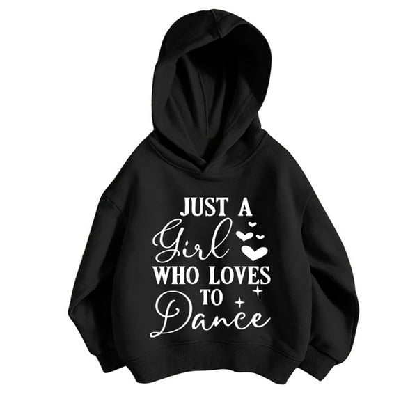 WEIYLL Girls Hoodies Kids Sports Shirt Letter Print Pullover Tracksuit With No Pocket Black Fall Activewear 3-4 Years