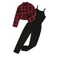 thumbnail image 1 of WEIYLL Girls' Plaid Long Sleeved Shirt Solid Color Backstrap Wide Leg Pant Suit for 8-9 Years, 1 of 9