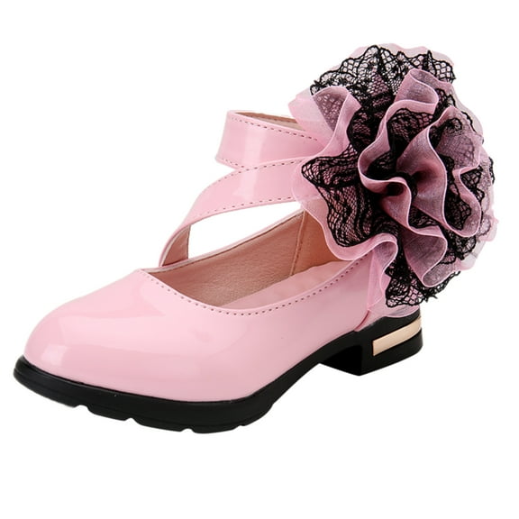 WEIYLL Girls Shoes Children Flower Leather Single Soft Dance Princess Pink Baby Sneakers 12-12.5 Years
