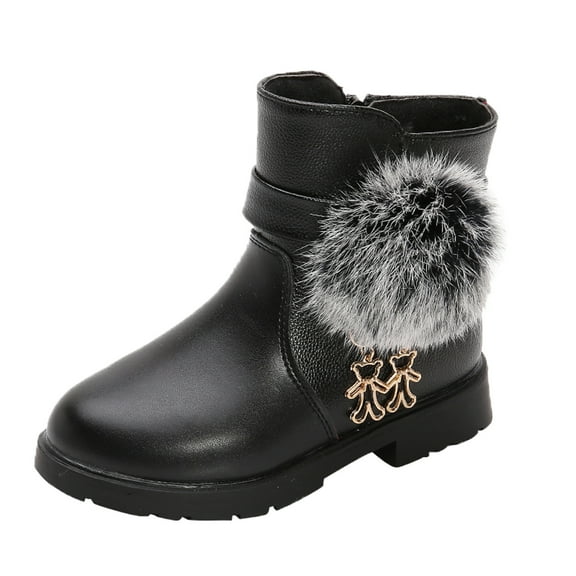 WEIYLL Girls Shoes Princess Bowkont Cotton Snow Boots Leather Ankle Boots Black Baby Sneakers 4.5-5 Years