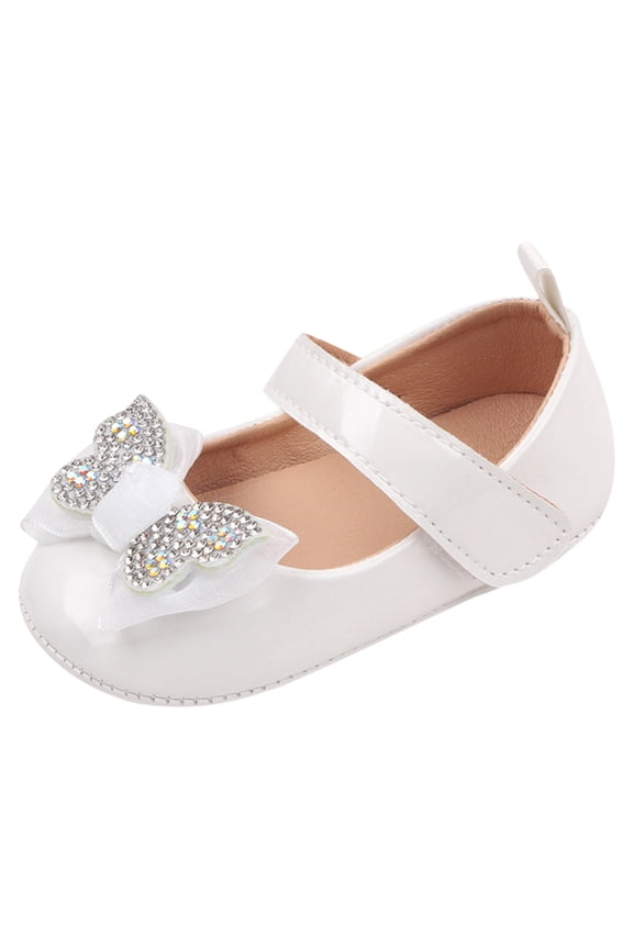 Girls Shoes Summer Flat Bottom Lightweight Rhinestone Ribbon Bow Princess White Baby Sneakers 6-12 Months