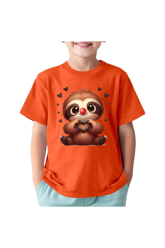 Girls T Shirts 3D Cartoon Sloth Print Sports Casual Comfortable Short Sleeve Activewear Clothes for 8-10 Years