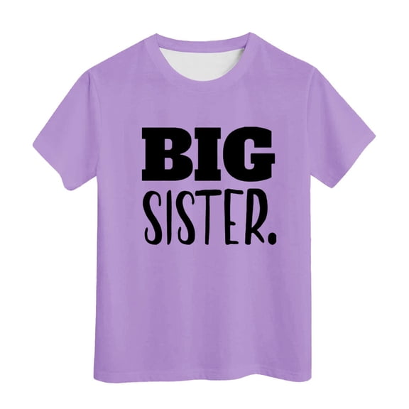 WEIYLL Girls T Shirts Big Sister Letter Announcement Promoted Outfit Soft Summer Kids Tee for 12-13 Years