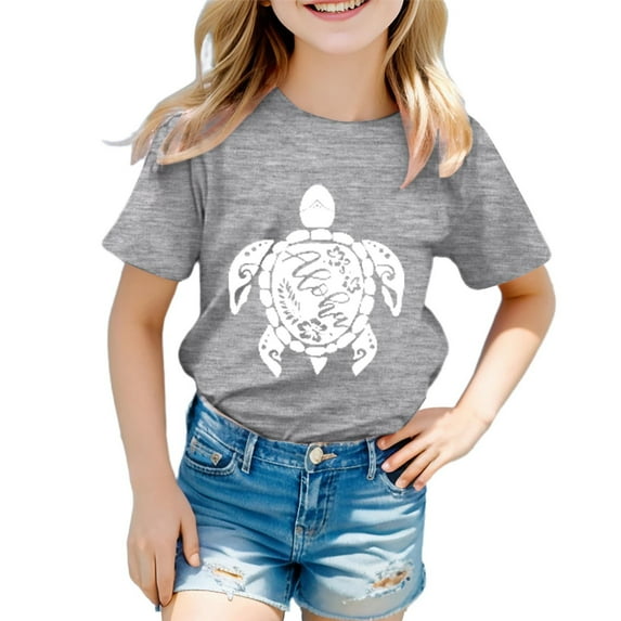 WEIYLL Girls T Shirts Casual Animals Turtle Print Round Neck Loose Short Sleeve Child Tops for 3-4 Years