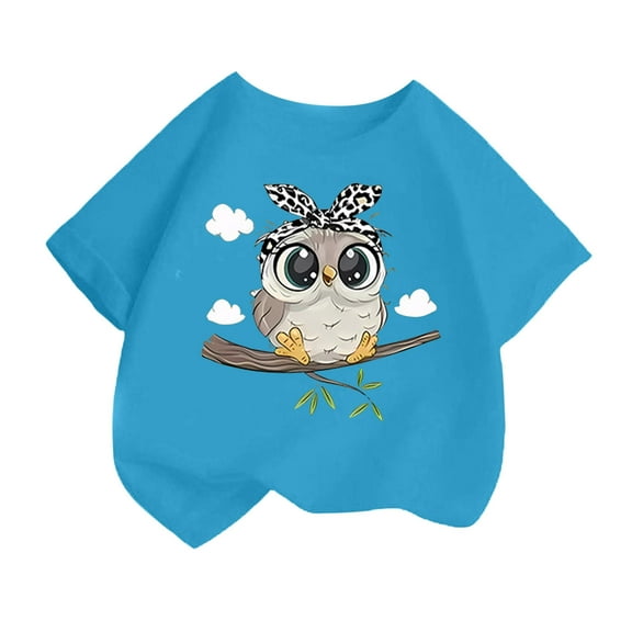 WEIYLL Girls T Shirts Cute Cartoon Owl Printed Short Sleeve Summer Casual Loose Kids Clothing for 8-10 Years