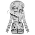 thumbnail image 1 of WEIYLL Jackets for Women Solid Stitching Drawstring Hooded Slim Fashion Outwear Grey Fall Clothes Size 4XL, 1 of 2