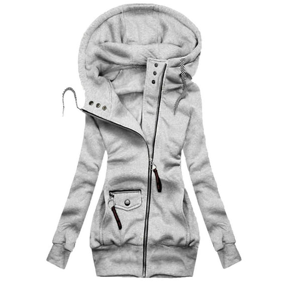 WEIYLL Jackets for Women Solid Stitching Drawstring Hooded Slim Fashion Outwear Grey Womens Fall Tops Casual Size M