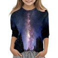 thumbnail image 1 of WEIYLL Kids Fashion T Shirt Blouse Starry Sky Print Round Neck 3/4 Sleeve T Shirt For Children Kids Girls for 3-4 Years, 1 of 4