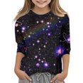 thumbnail image 1 of WEIYLL Kids Fashion T Shirt Blouse Starry Sky Print Round Neck 3/4 Sleeve T Shirt For Children Kids Girls for 4-5 Years, 1 of 4