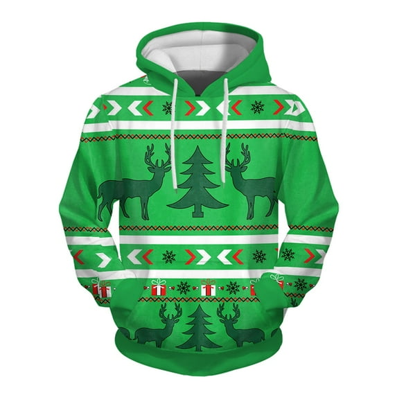 WEIYLL Men's Fashion Hoodies & Sweatshirts Christmas Long Sleeve Funny And Interesting All Print Pocket Green Athletic Fall Tops size S