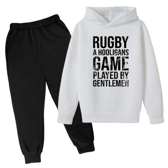 WEIYLL Outfit Sets for Boys Football Jogging Rugby Sports Track Pullover Hoodie Pants White Suits 5-6 Years