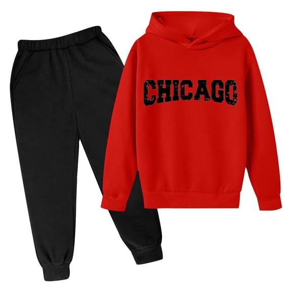 WEIYLL Outfit Sets for Boys Winter Pullover Hoodie Letter Printed Long Sleeve Red Suits 3-4 Years