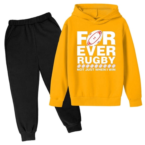 WEIYLL Outfits for Boys Sets Hooded Football Personality Letter Printed Pants Football Rugby Activity Yellow Suits 5-6 Years