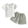 thumbnail image 1 of WEIYLL Sets for Boys Going Out Summer Linen Button Short Sleeve Solid T Shirt Shorts Thin Cotton Linen Casual Suit 2 PCS for 18-24 Months, 1 of 3