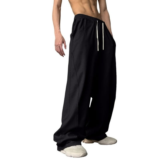WEIYLL Sweatpants Women Retro High Waist Wide Leg Summer Loose Straight Hiphop Black Fall Baggy Pants size M