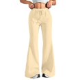 thumbnail image 1 of WEIYLL Sweatpants Women Solid Color High Waisted Long Wide Leg With Drawstring Yellow Fall Clothing size L, 1 of 3