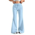 thumbnail image 1 of WEIYLL Sweatpants for Women Solid Color High Waisted Long Wide Leg With Drawstring Blue Fall Clothes size XL, 1 of 3