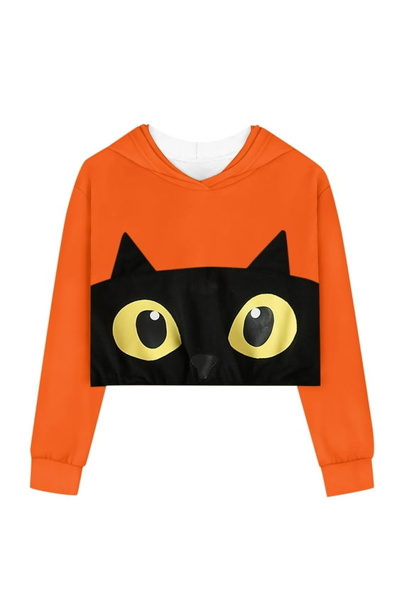 Sweatshirt for Girls Swea Casual Loose Active Long Sleeves Hooded Short Pullover Print Crop Child Tops Clothes for 3-4 Years