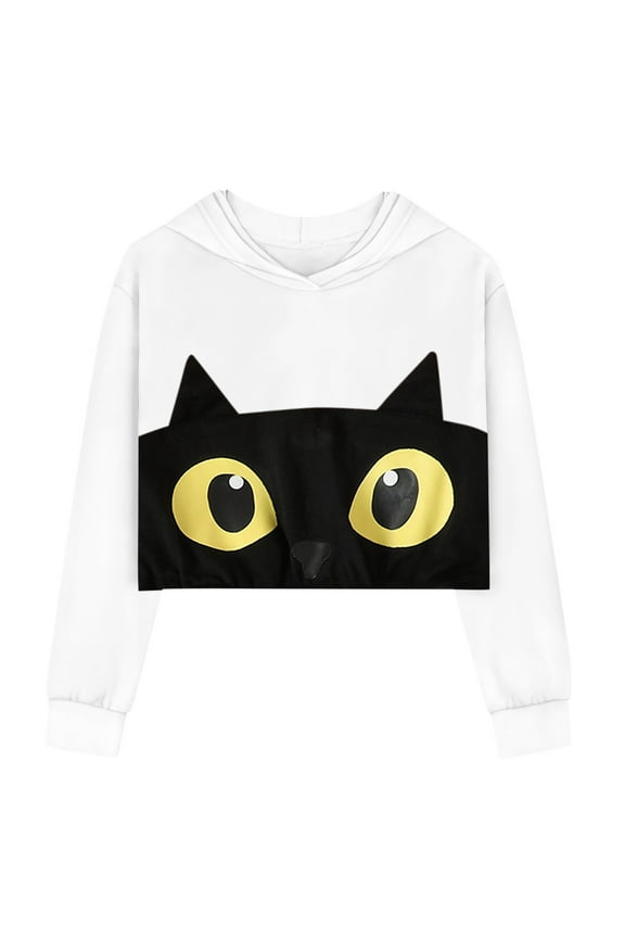 Sweatshirts for Girls Swea Casual Loose Active Long Sleeves Hooded Short Pullover Print Crop Child Tee Tops Clothes for 8-9 Years