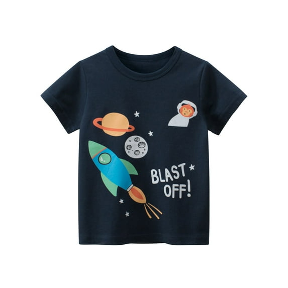 WEIYLL T Shirts For Boys Cartoon Outer Space Prints Loose Soft Short Sleeve Crew Neck Graphic Tees for 2-3 Years