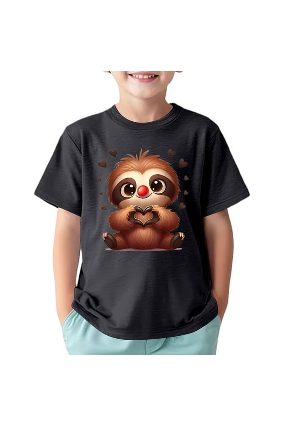 T Shirts For Girls 3D Cartoon Sloth Print Sports Casual Comfortable Short Sleeve Activewear Clothes for 6-7 Years
