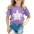 thumbnail image 1 of WEIYLL T Shirts for Girls Casual Animals Turtle Print Round Neck Loose Short Sleeve Kids Clothing for 10-11 Years, 1 of 3