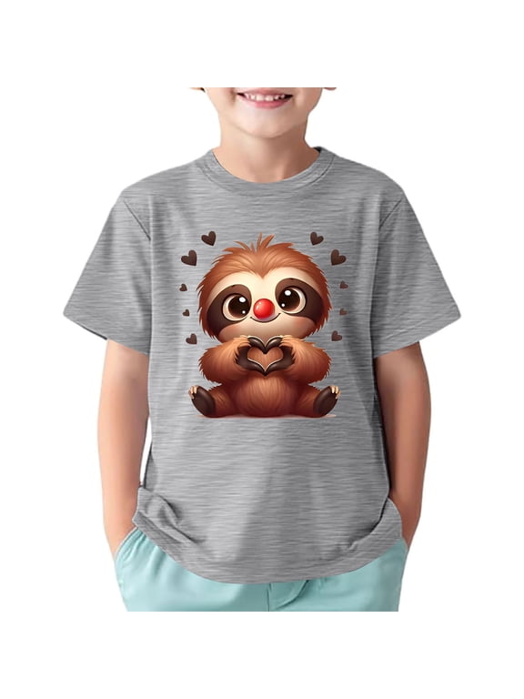 Toddler Girls Graphic Tees T Shirts 3D Cartoon Sloth Print Sports Casual Comfortable Short Sleeve Tee Clothes for 10-12 Years