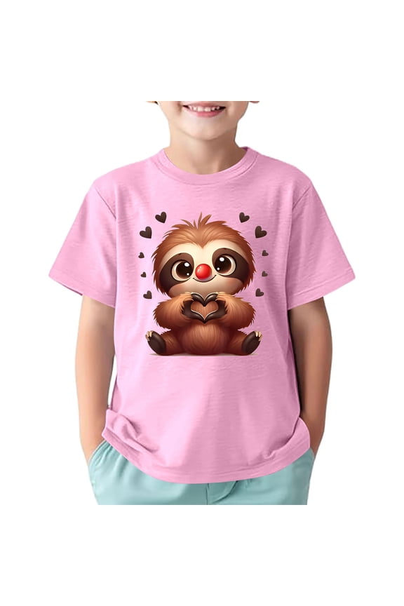 Toddler Girls Graphic Tees T Shirts 3D Cartoon Sloth Print Sports Casual Comfortable Short Sleeve Tee Clothes for 10-12 Years